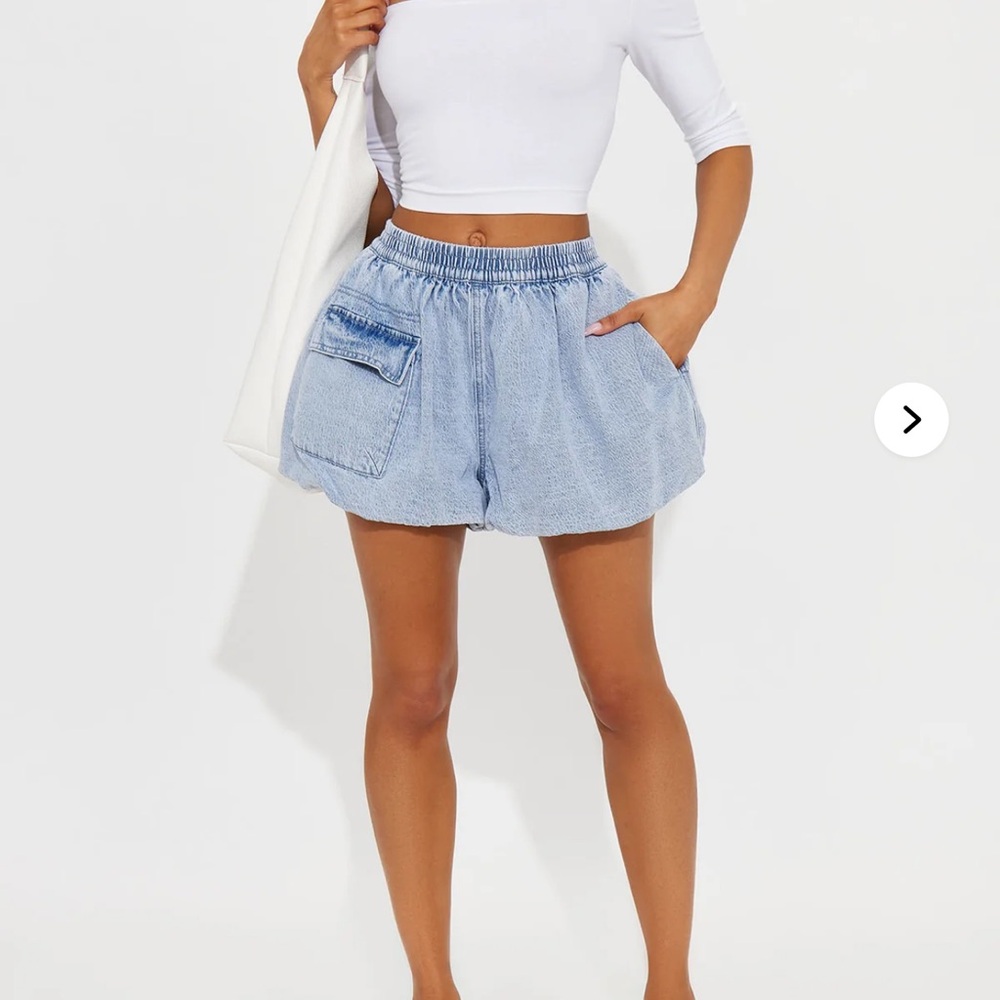 Light Blue Terry Cloth Elastic-Waist Women's Shorts